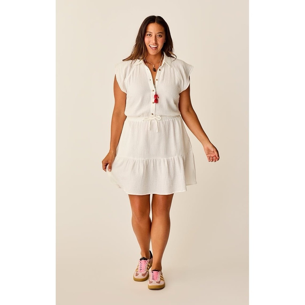 Carve Designs Gauze Shirt Dress White L Button Front Tie 100% Organic Cotton NWT
